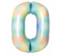 Large Number 0 Pastel Rainbow 35" Foil Balloon