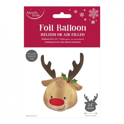 REINDEER HEAD FOIL BALLOON 79CM X 60CM