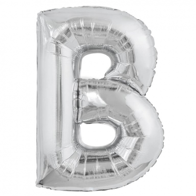 Silver Letter B Shaped Foil Balloon 34" Packaged