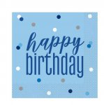 16 GLITZ BLUE & SILVER "HAPPY BIRTHDAY" LUNCHEON NAPKINS