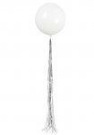 WHITE LATEX BALLOON WITH SILVER TASSEL 24"