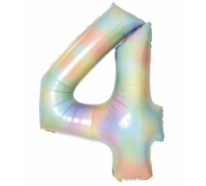 35" Large Number 4 Pastel Rainbow Foil Balloon