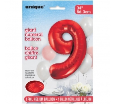 RED NUMBER 9 SHAPED FOIL BALLOON 34"