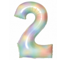 Large Number 2 Pastel Rainbow 35" Foil Balloon