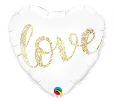 QUALATEX 18" HEART LOVE GLITTER GOLD BALLOON