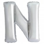 Silver Letter N Shaped Foil Balloon 34" Packaged