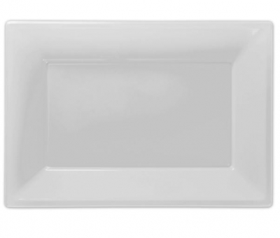 FROSTY WHITE PLASTIC SERVING PLATTERS -PKG/3