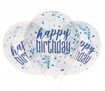 12" GLITZ HAPPY BIRTHDAY BALLOONS BLUE & SILVER 6 PACK