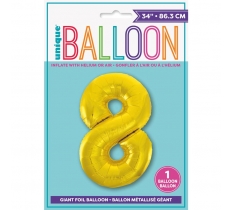 GOLD NUMBER 8 SHAPED FOIL BALLOON 34"
