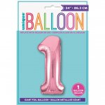 LOVELY PINK NUMBER 1 SHAPED FOIL BALLOON 34"
