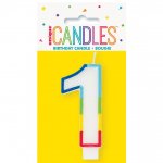 RAINBOW BORDER NUMBER 1 BIRTHDAY CANDLE