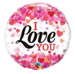 QUALATEX 09" ROUND I LOVE YOU CONFETTI HEARTS