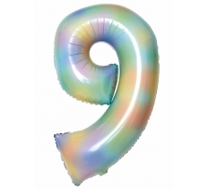 Large Number 9 Pastel Rainbow 35" Foil Balloon