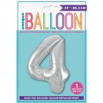 SILVER NUMBER 4 SHAPED FOIL BALLOON 34"