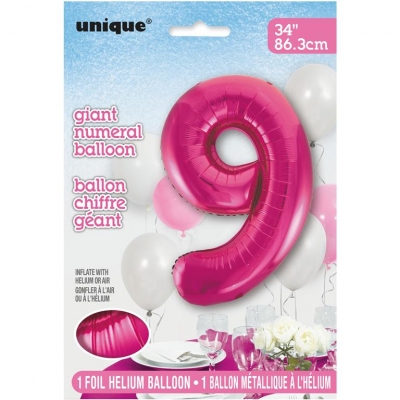 PINK NUMBER 9 SHAPED FOIL BALLOON 34"