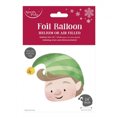 Christmas Elf Head Foil Balloon 60X50Cm