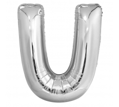 Silver Letter U Shaped Foil Balloon 34" Packaged