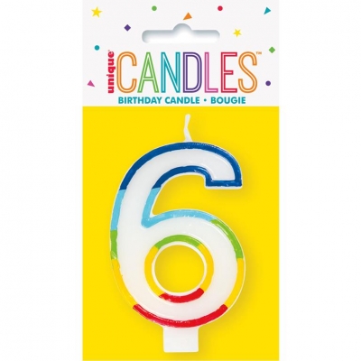 RAINBOW BORDER NUMBER 6 BIRTHDAY CANDLE