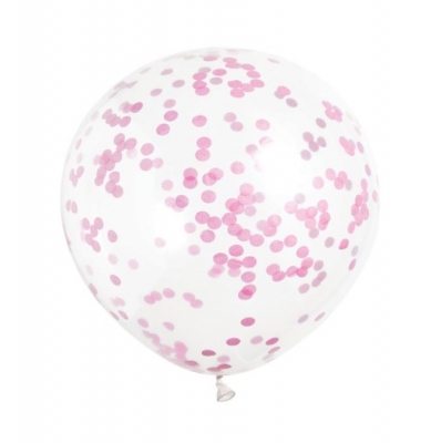 12" Clear Latex Balloons with Hot Pink Confetti Pack of 6