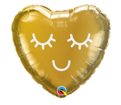 QUALATEX 09" HEART EYELASHES GOLD BALLOON