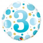 18" BLUE DOTS AGE 3 FOIL BALLOON (1)