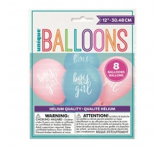 BOY OR GIRL GENDER REVEAL 12" LATEX BALLOONS 8 PACK