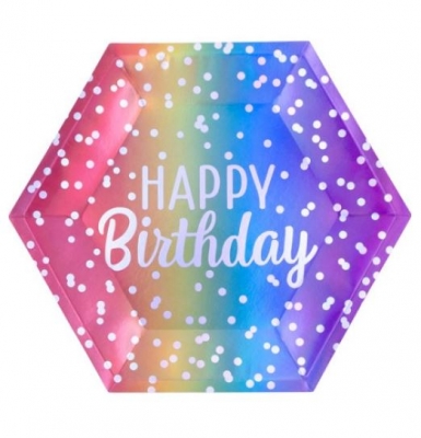RAINBOW OMBRE BIRTHDAY PAPER PLATES PACK OF 8