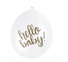 9" White "Hello Baby" Latex Balloons pack of 10