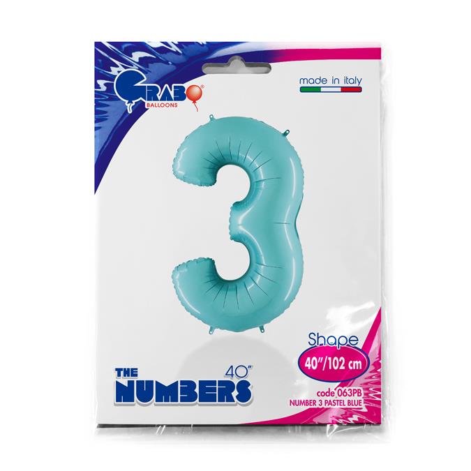 Number 3 Pastel Blue 40" Single Pack - Click Image to Close