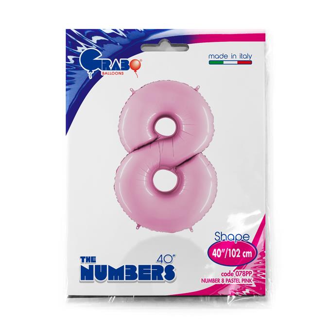 Number 8 Pastel Pink 40" Single Pack - Click Image to Close