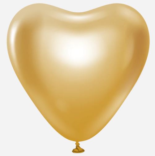 KALISAN 12" HEART MIRROR CHROME GOLD BALLOONS 25PACK - Click Image to Close