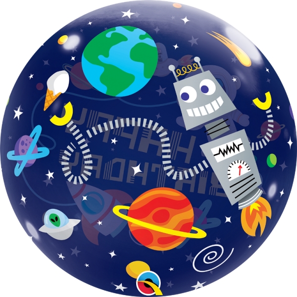 QUALATEX 22" BIRTHDAY OUTER SPACE SINGLE BUBBLE - Click Image to Close
