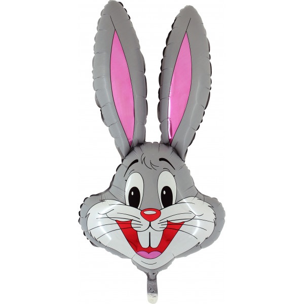 Grey Bunny Rabbit Head 37" Foil Balloon ( Unpackaged ) - Click Image to Close