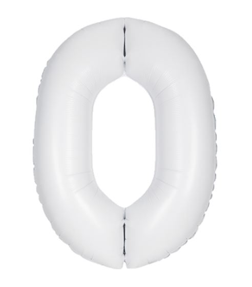 34" UNIQUE MATTE WHITE NUMBER 0 FOIL BALLOON - Click Image to Close