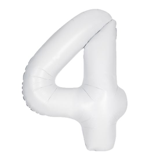 34" UNIQUE MATTE WHITE NUMBER 4 FOIL BALLOON - Click Image to Close