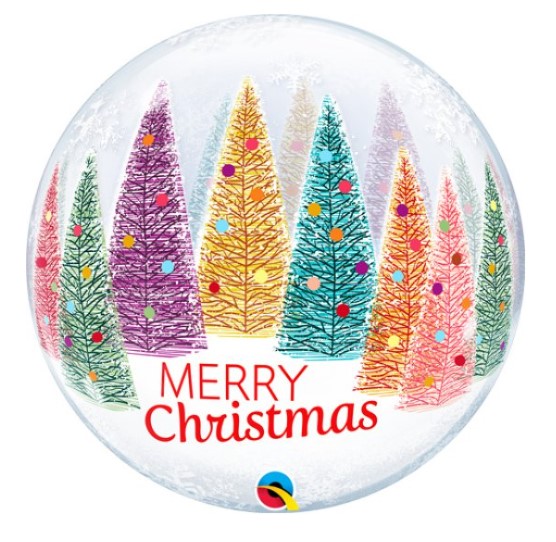 Christmas 22" Trees & Snowflakes Bubble Balloon - Click Image to Close