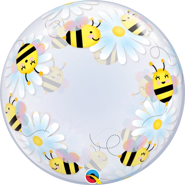 QUALATEX 24" SWEET BEES & DAISIES DECO BUBBLE - Click Image to Close