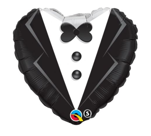 QUALATEX 18" HEART WEDDING TUXEDO BALLOON - Click Image to Close