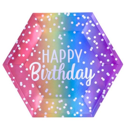 RAINBOW OMBRE BIRTHDAY PAPER PLATES PACK OF 8 - Click Image to Close