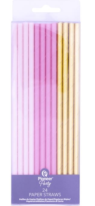 PINK & GOLD PAPER STRAWS (24) - Click Image to Close