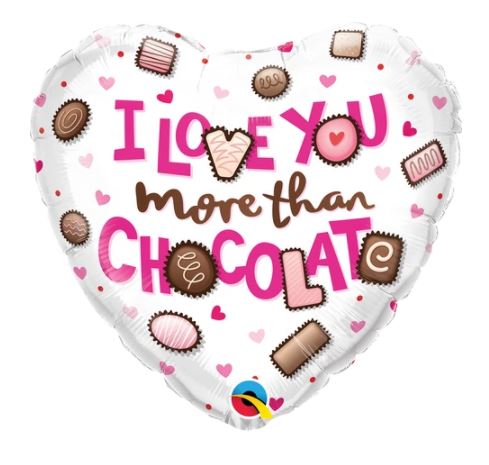 QUALATEX 18" HEART I LOVE YOU MORE THAN CHOCOLATE - Click Image to Close