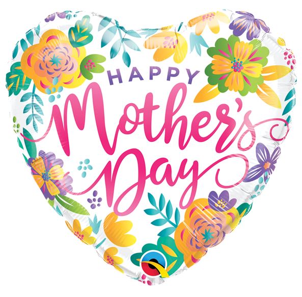 QUALATEX 18" HEART MOTHER'S DAY SPRING FLORAL BALLOON - Click Image to Close