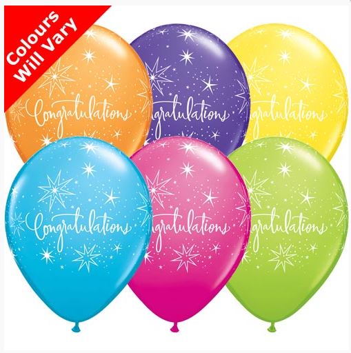 Qualatex 11" Congratulations Latex Balloons 6 Pack - Click Image to Close