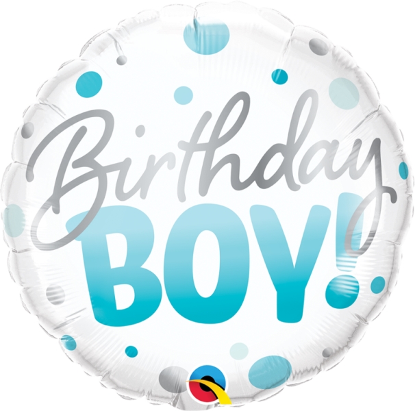 18" ROUND FOIL BIRTHDAY BOY BLUE DOTS BALLOON - Click Image to Close