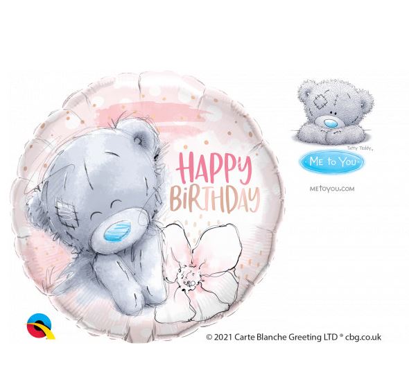 18" ROUND TATTY TEDDY BIRTHDAY FLOWER BALLOON - Click Image to Close