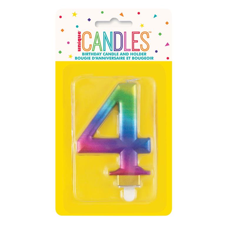 METALLIC RAINBOW NUMBER 4 BIRTHDAY CANDLE - Click Image to Close