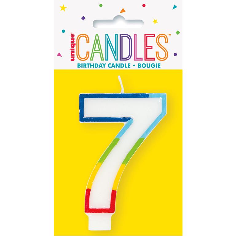 RAINBOW BORDER NUMBER 7 BIRTHDAY CANDLE - Click Image to Close