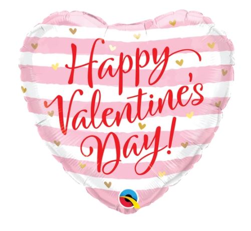 QUALATEX 18" HEART VALENTINE'S PINK STRIPES BALLOON - Click Image to Close