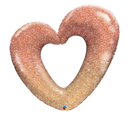 QUALATEX 42" SHAPE ROSE GOLD GLITTER OMBRE HEART BALLOON - Click Image to Close