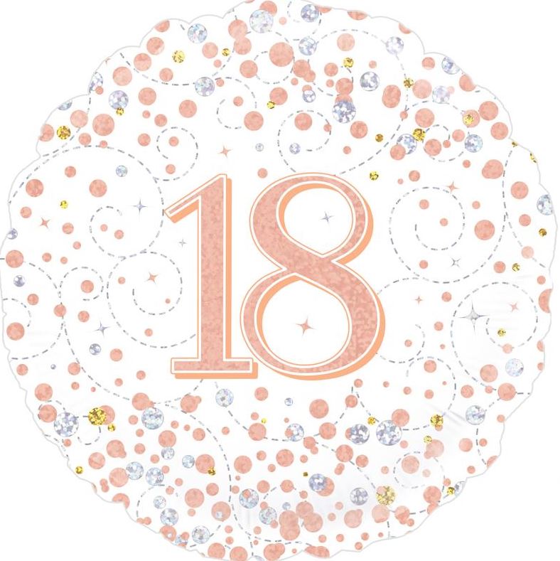 OAKTREE 18" 18TH BIRTHDAY WHITE & ROSE GOLD FOIL BALLOON - Click Image to Close